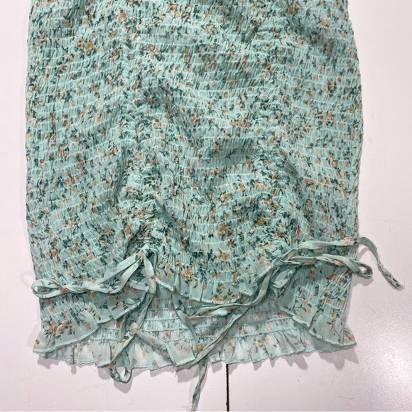 Roll’n Deep Clothing Company BlueishGreen Smocked  Ballon Sleeves Floral Dress L - Picture 7 of 13